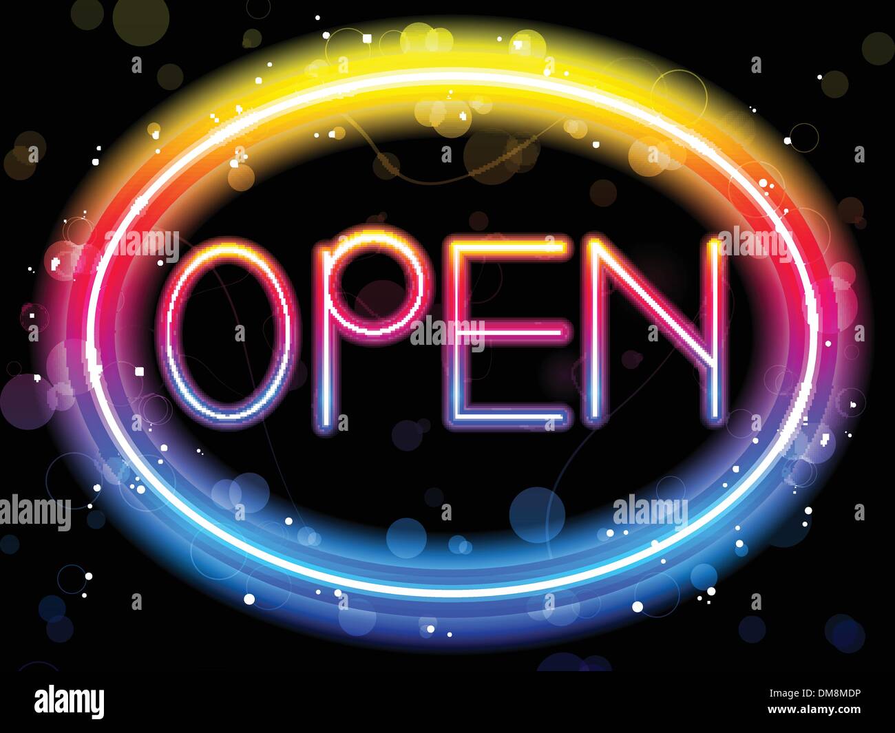 Open Neon Sign Rainbow Color Stock Vector