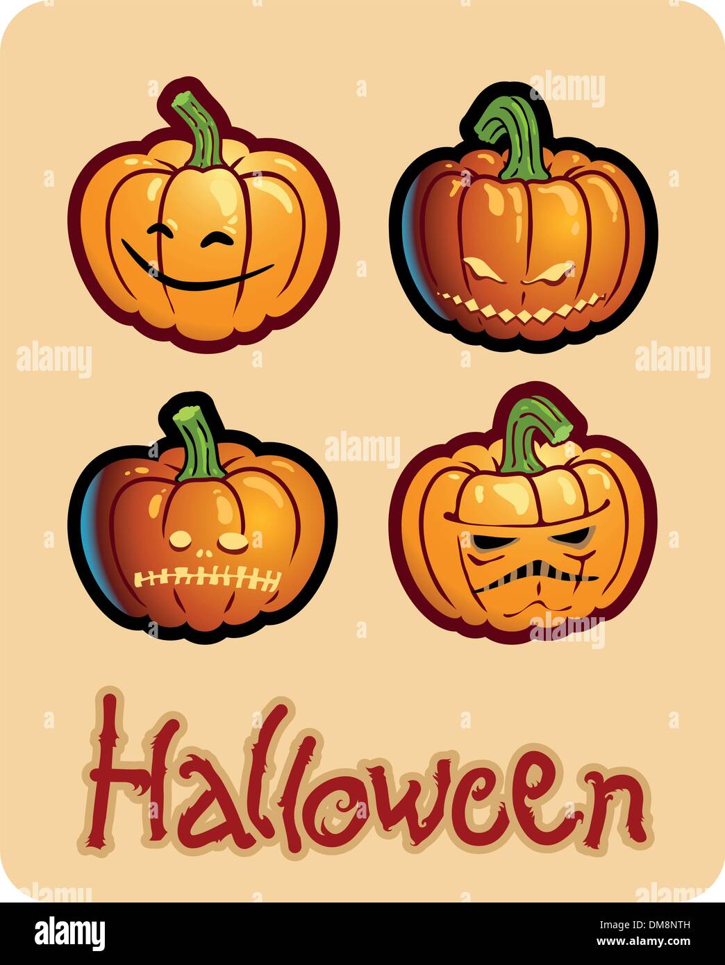 halloween's drawing - four scary pumpkin heads of Jack-O-Lantern Stock Vector