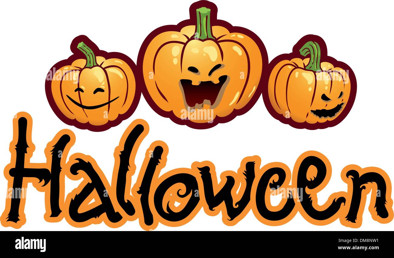 Halloween titling with three pumpkin heads of Jack-O-Lantern Stock Vector