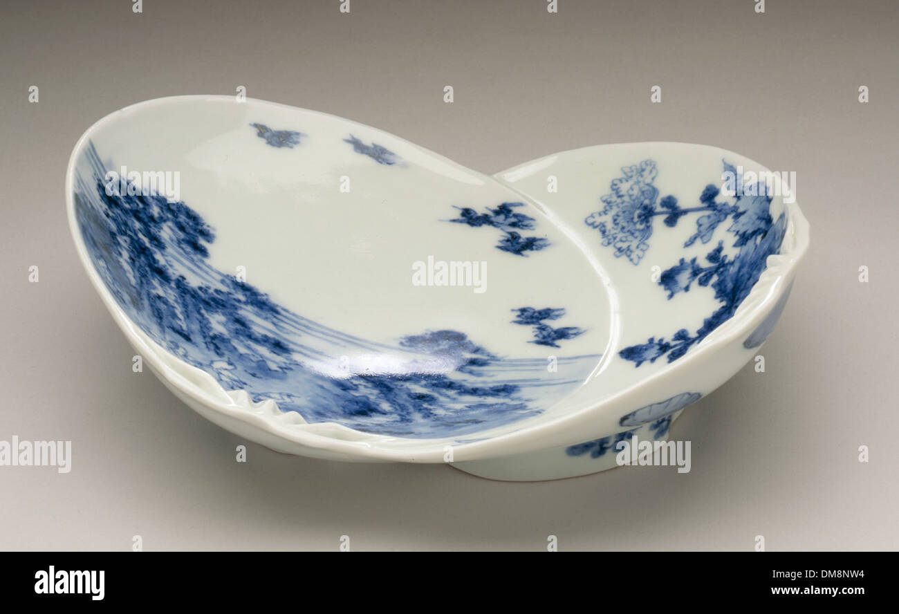 Set Of Five Double Shell form Plates With Landscape And Floral Designs 
