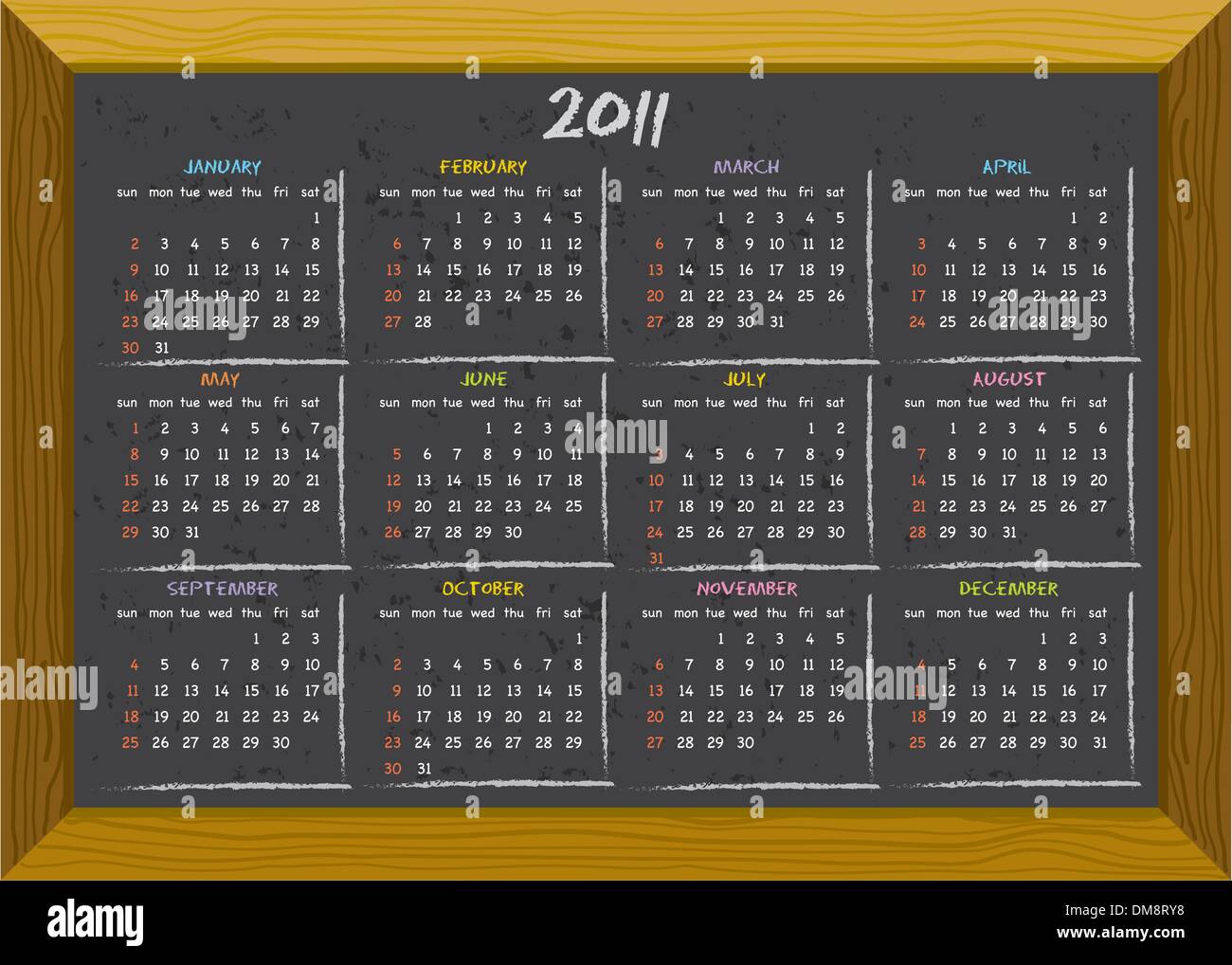 2011 calendar chalkboard style Stock Vector