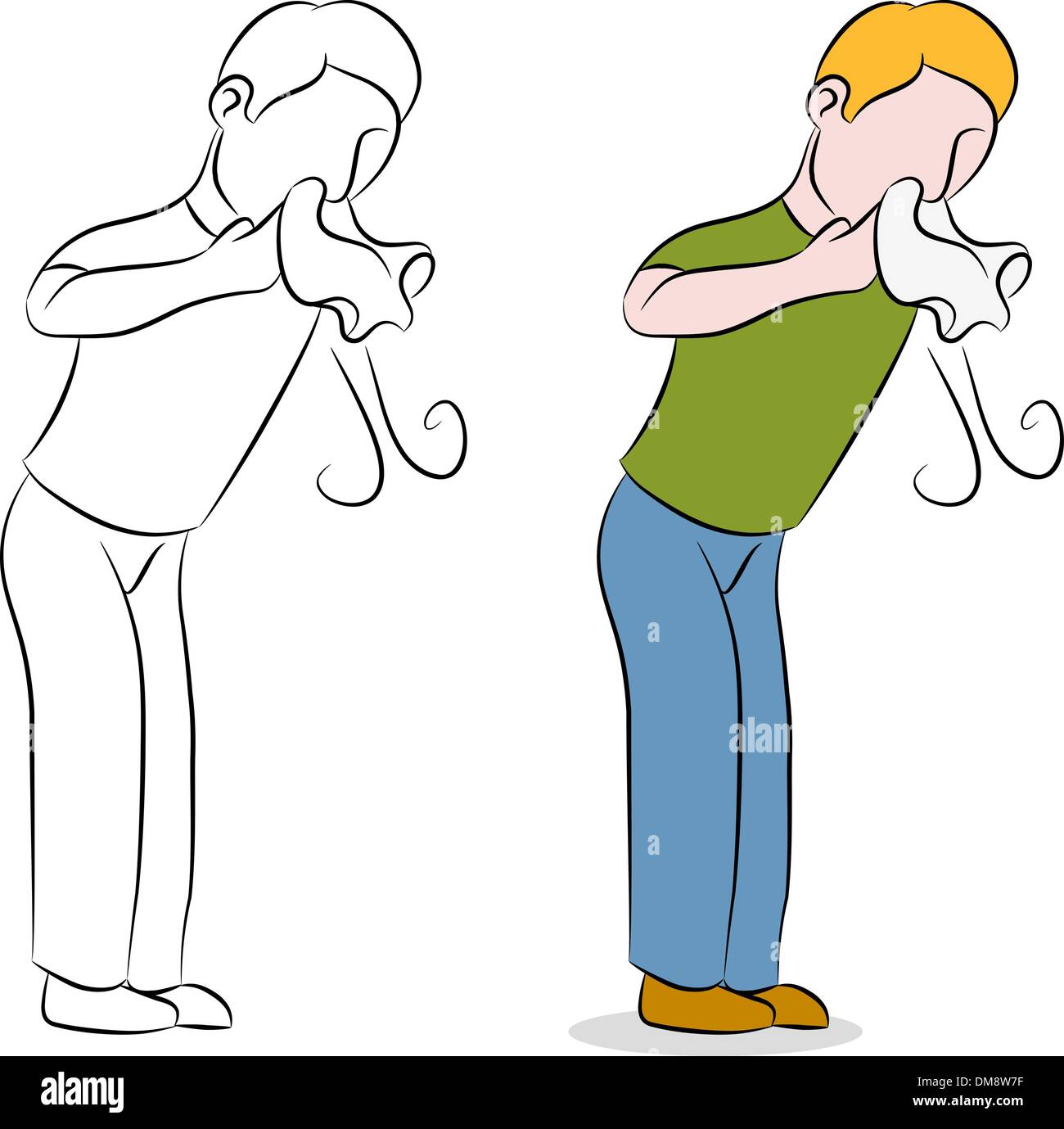 Man Blowing His Nose With A Tissue Stock Vector