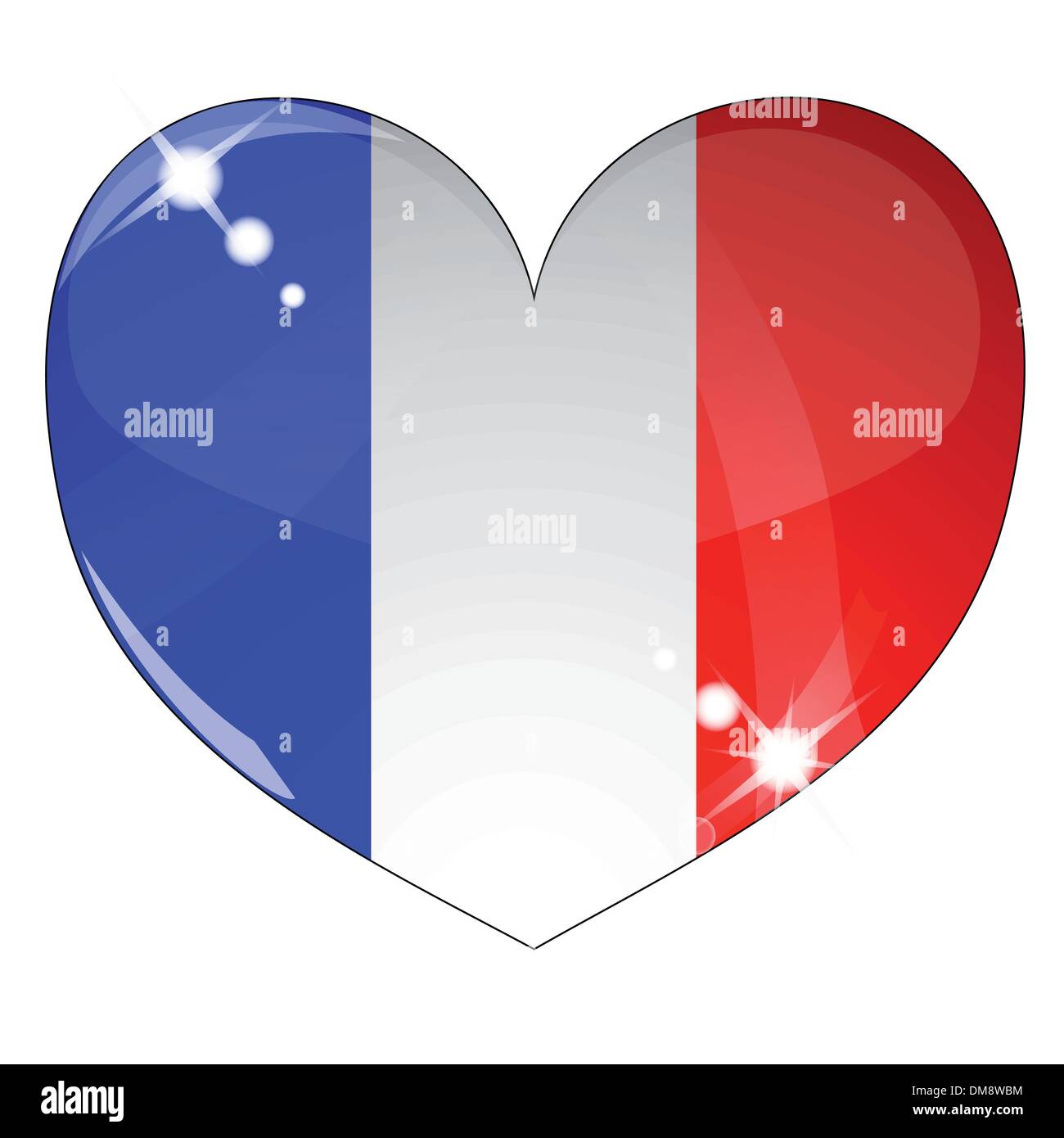 Cœur drapeau français. French flag in heart shape. Stock Vector