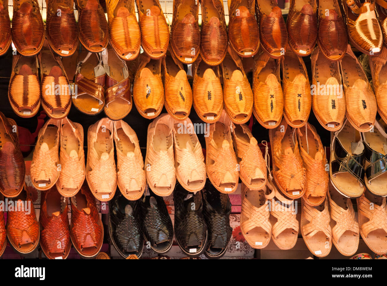 Shoe display at a Mexican marketplace Stock Photo Alamy