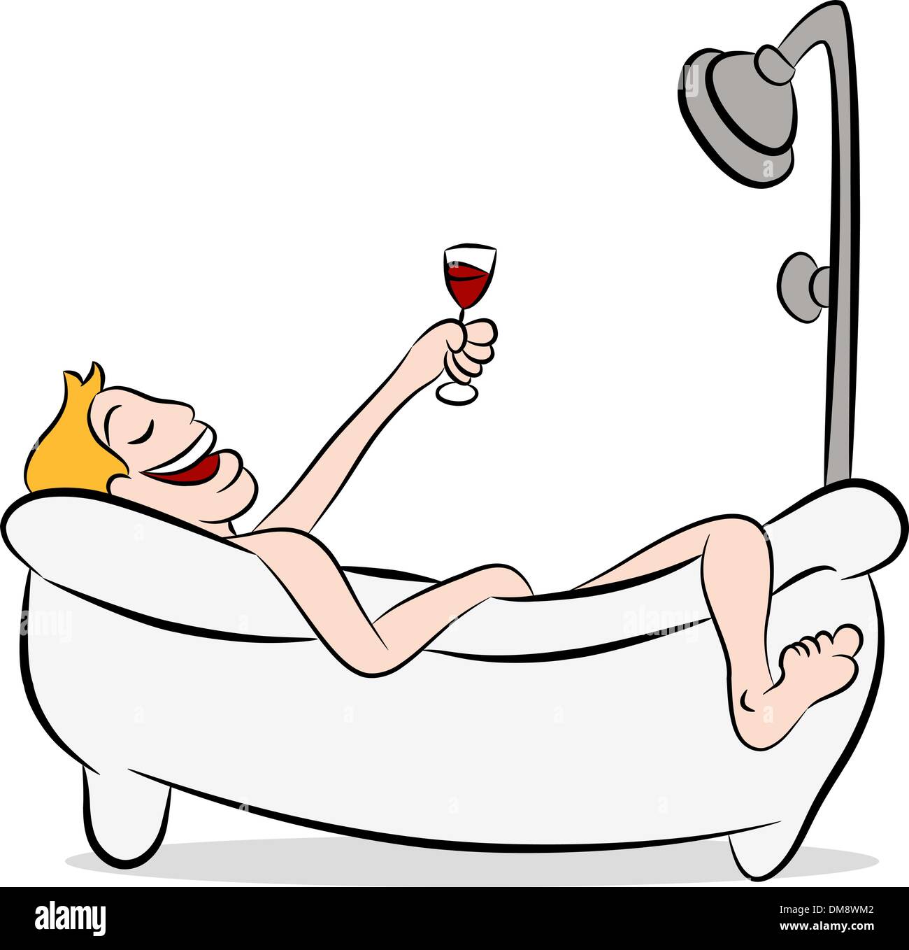 Man Drinking Wine In The Bathtub Stock Vector