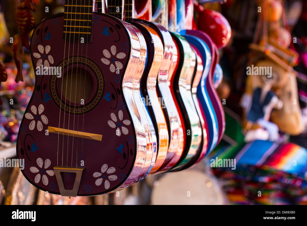Hand painted Mexican guitars Stock Photo