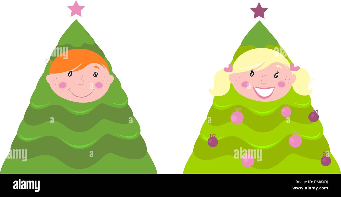 Christmas cute kid tree costume ( boy and girl Stock Vector Image & Art