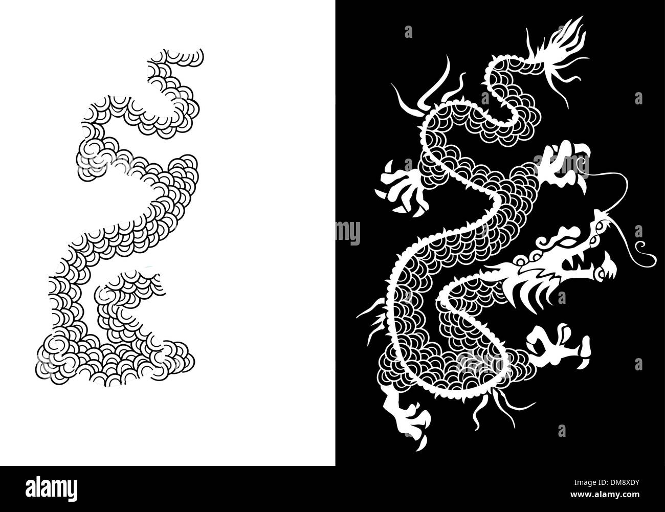 Black and white chinese dragon vector. Stock Vector