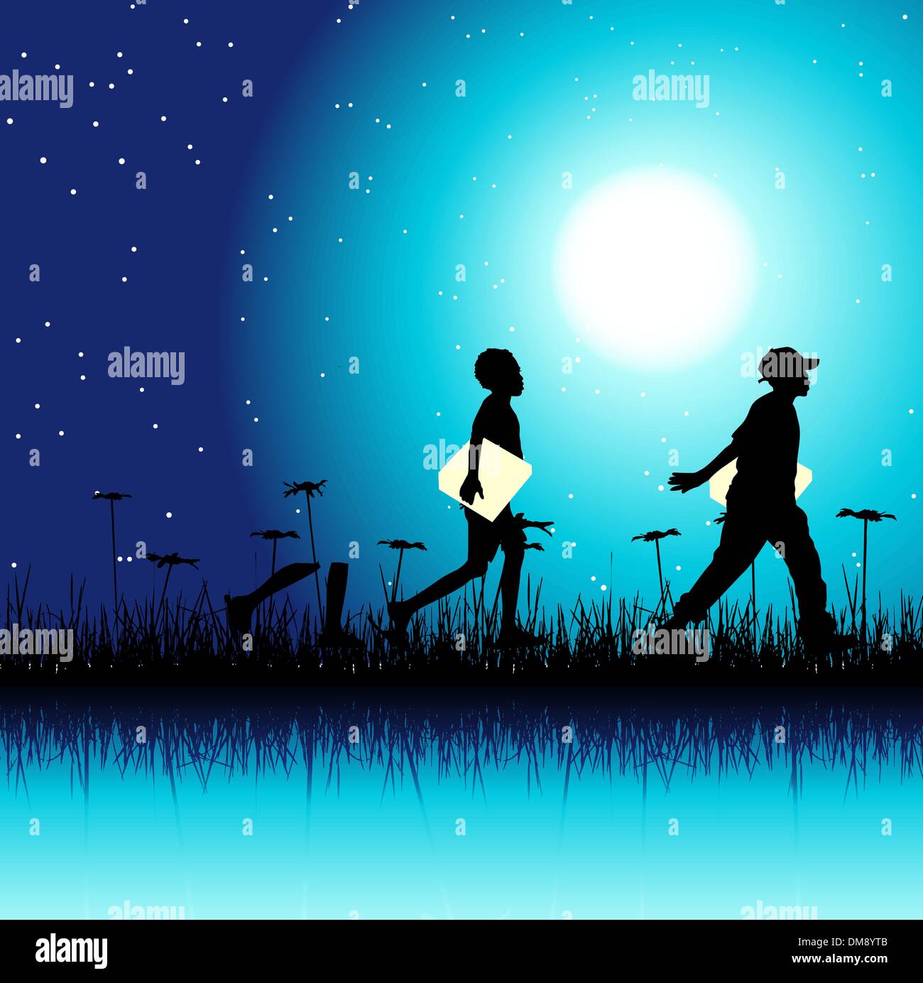 Children group on nature, night scene Stock Vector Image & Art - Alamy