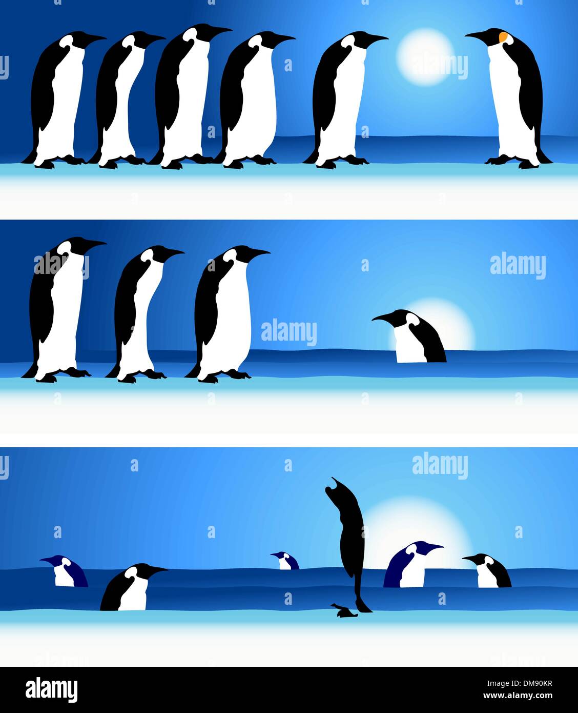 Penguins, winter in Arctic Stock Vector