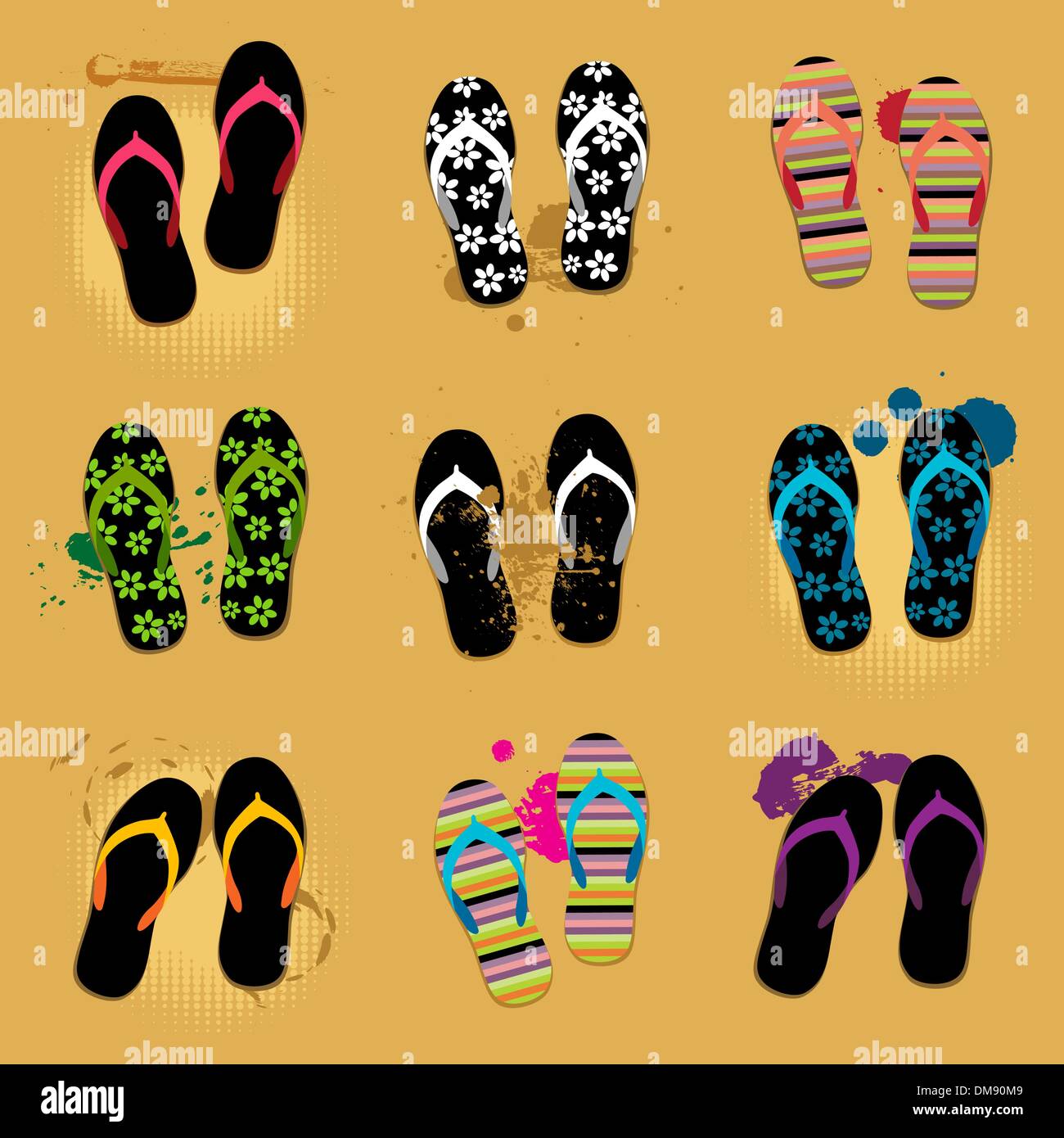 Beach sandals on sand Stock Vector