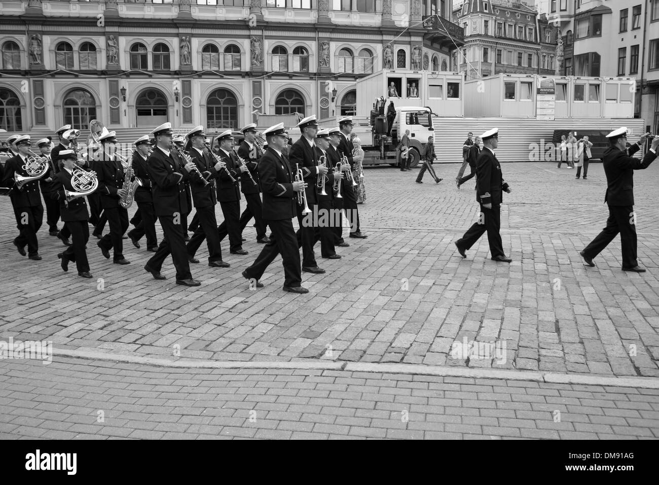 Military band on square in old town in Riga, Latvia Stock Photo