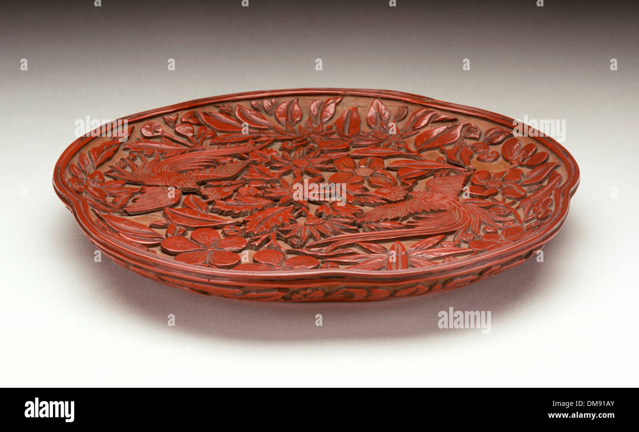 Tray (Pan) in the Form of a Plum Blossom with Birds and Flowers 86.330 (2 of 2) Stock Photo