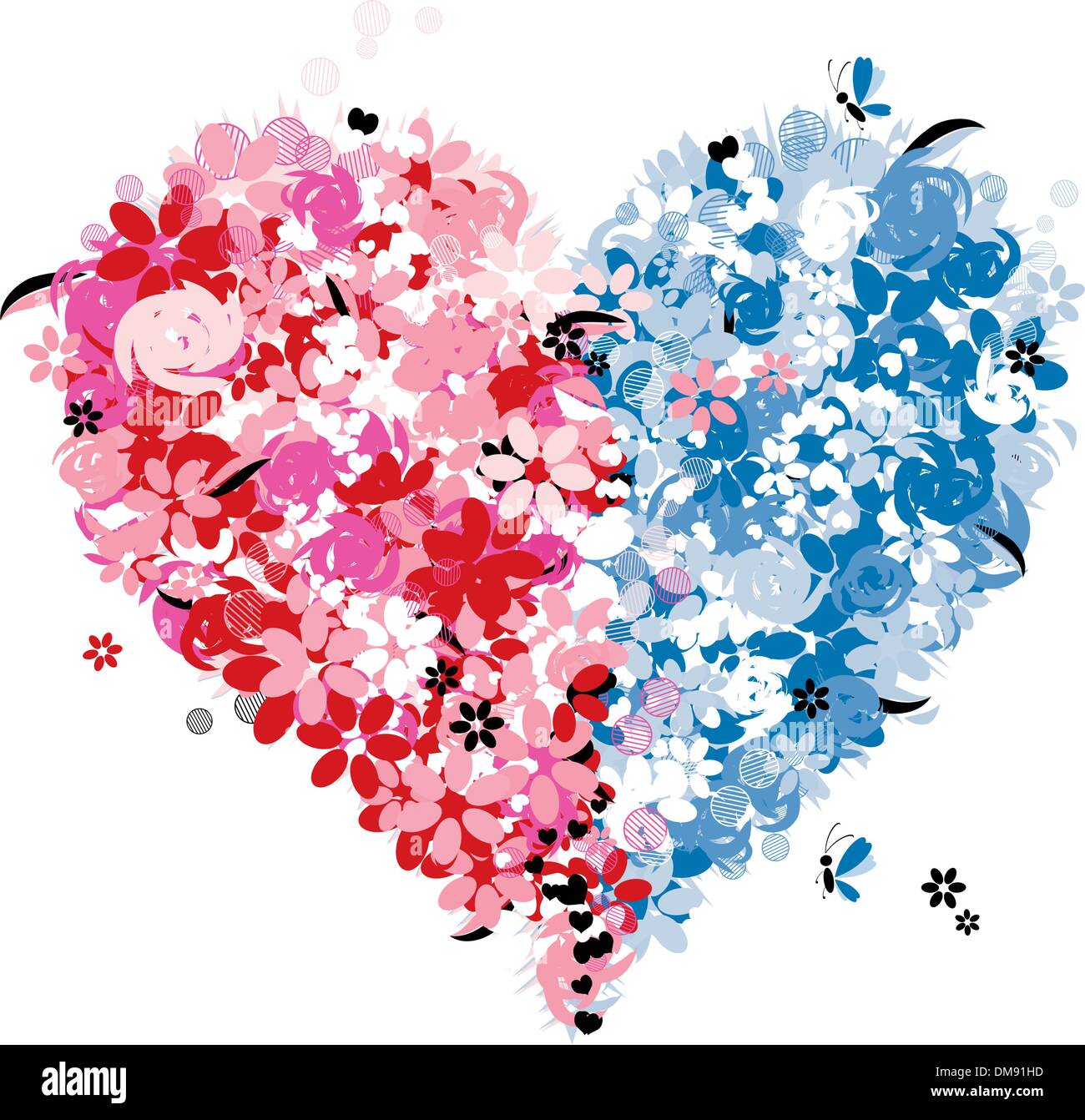 Floral heart shape of two halves Stock Vector Image & Art - Alamy