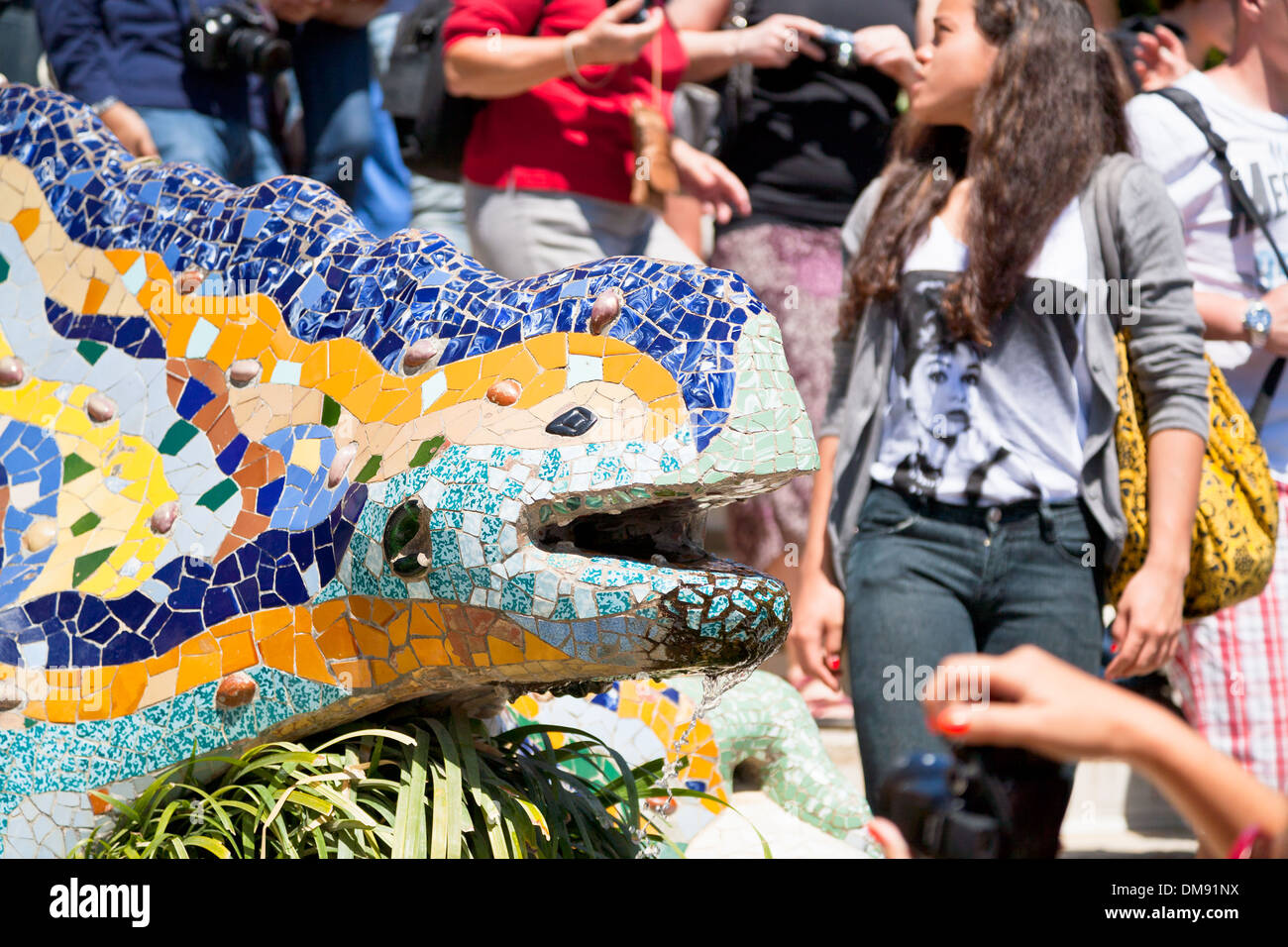 multicolored mosaic dragon in Park Guell in Barcelona Stock Photo