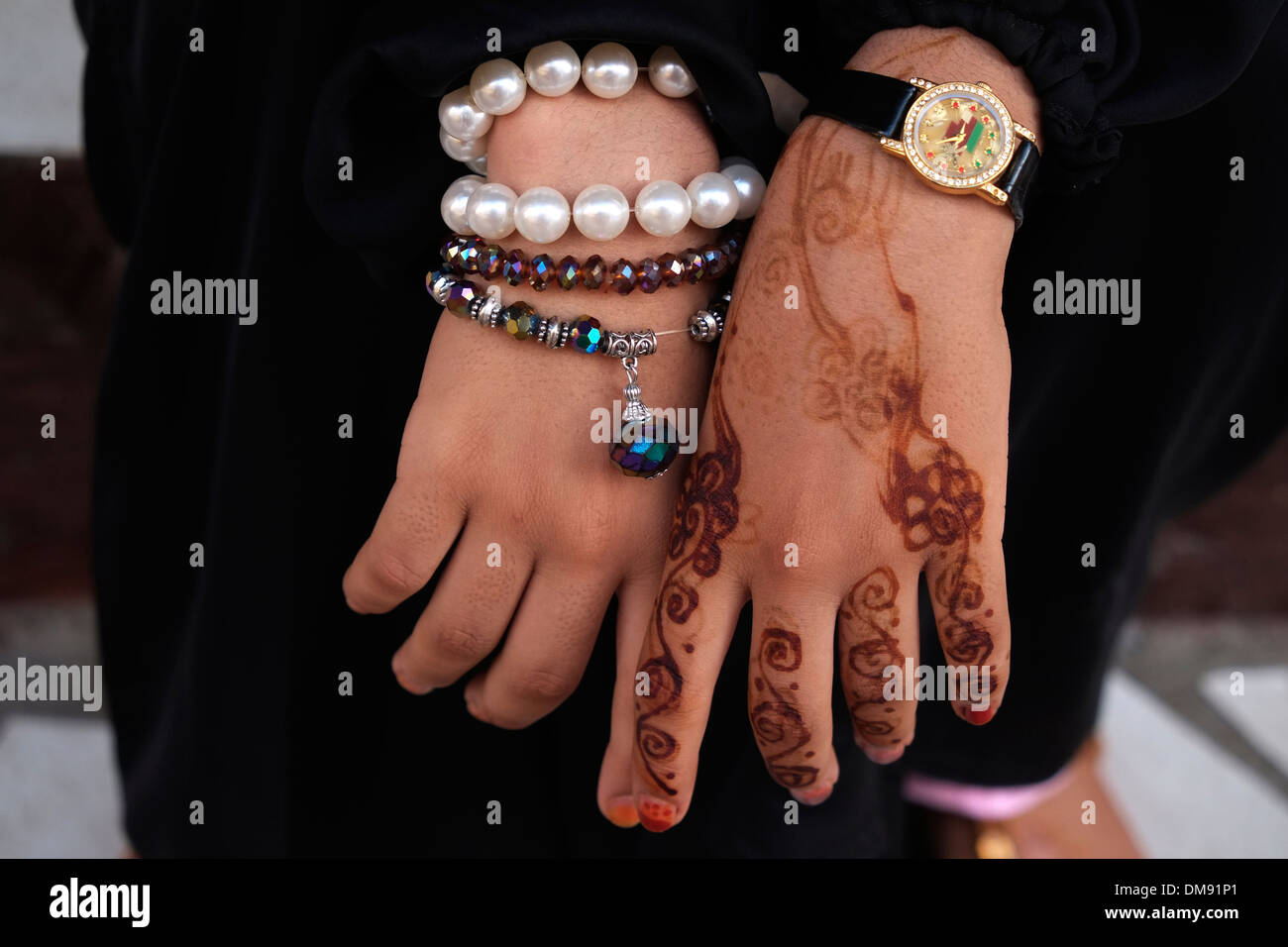 A woman with Mehndi decoration in her hand in the Island of Zanzibar East Africa. Stock Photo