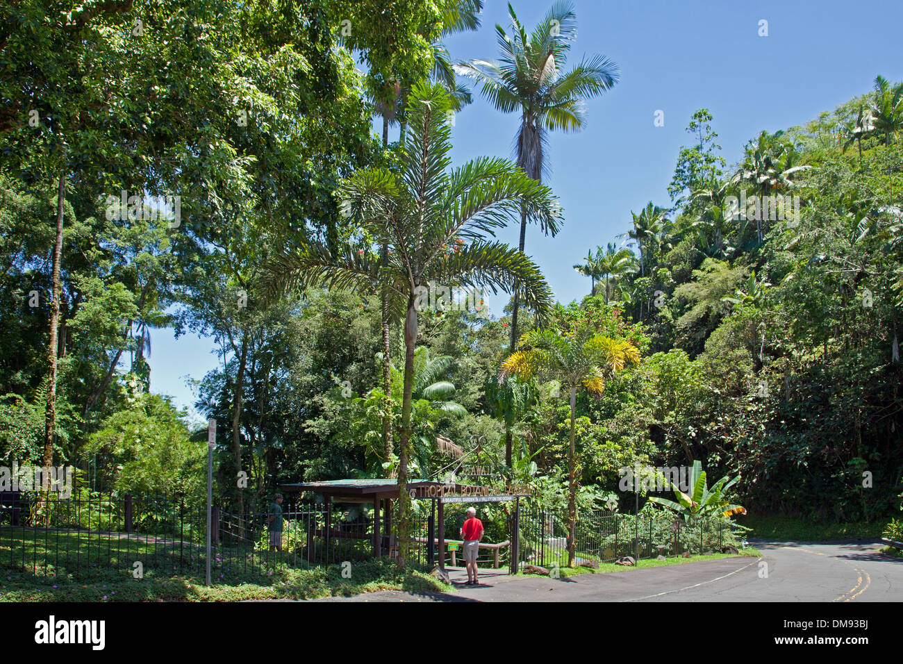 Entrance to the Hawaii Tropical Botanical Garden, on scenic loop off Highway 19, north of Hilo. Stock Photo