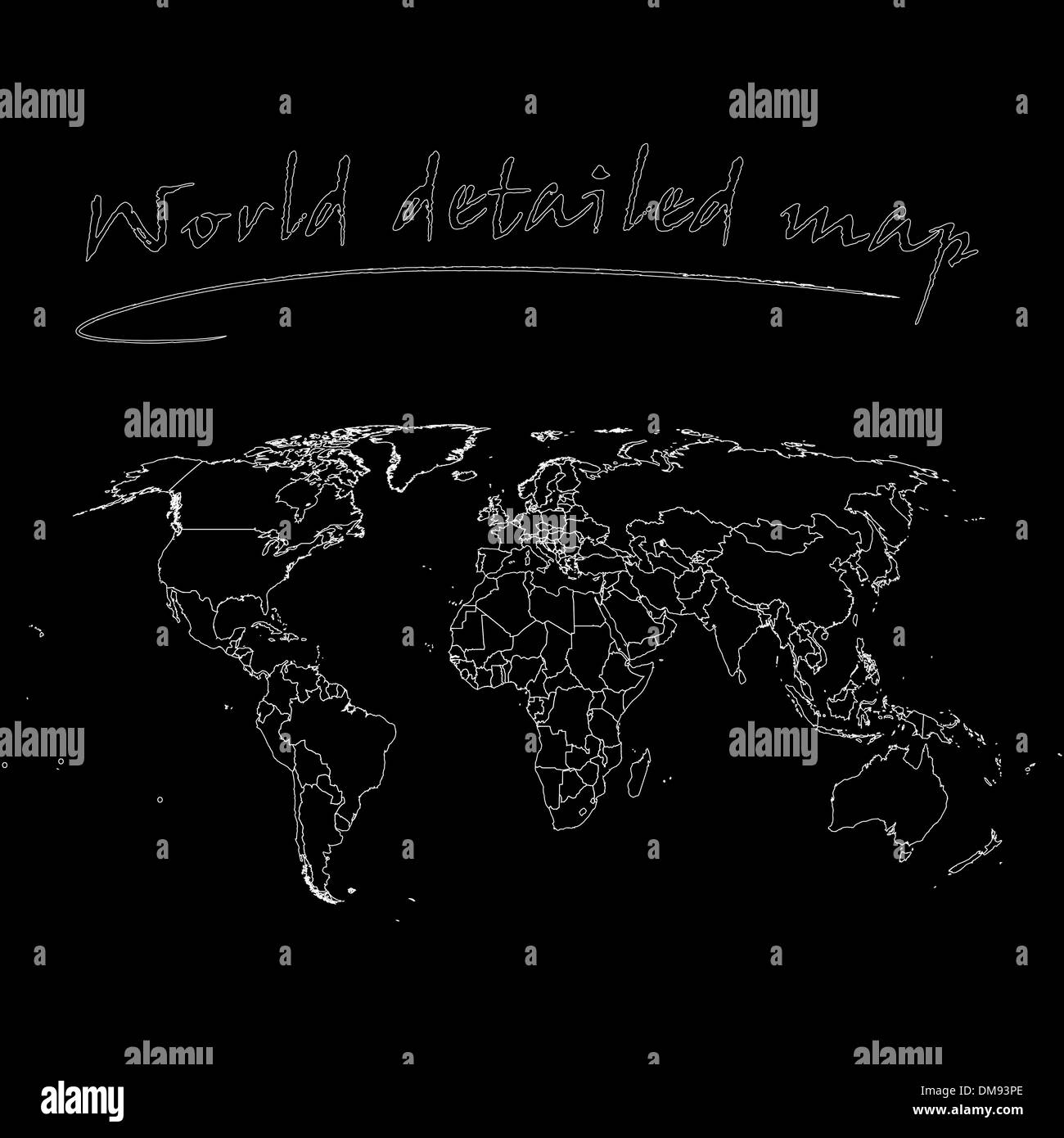detailed world map over black background Stock Vector