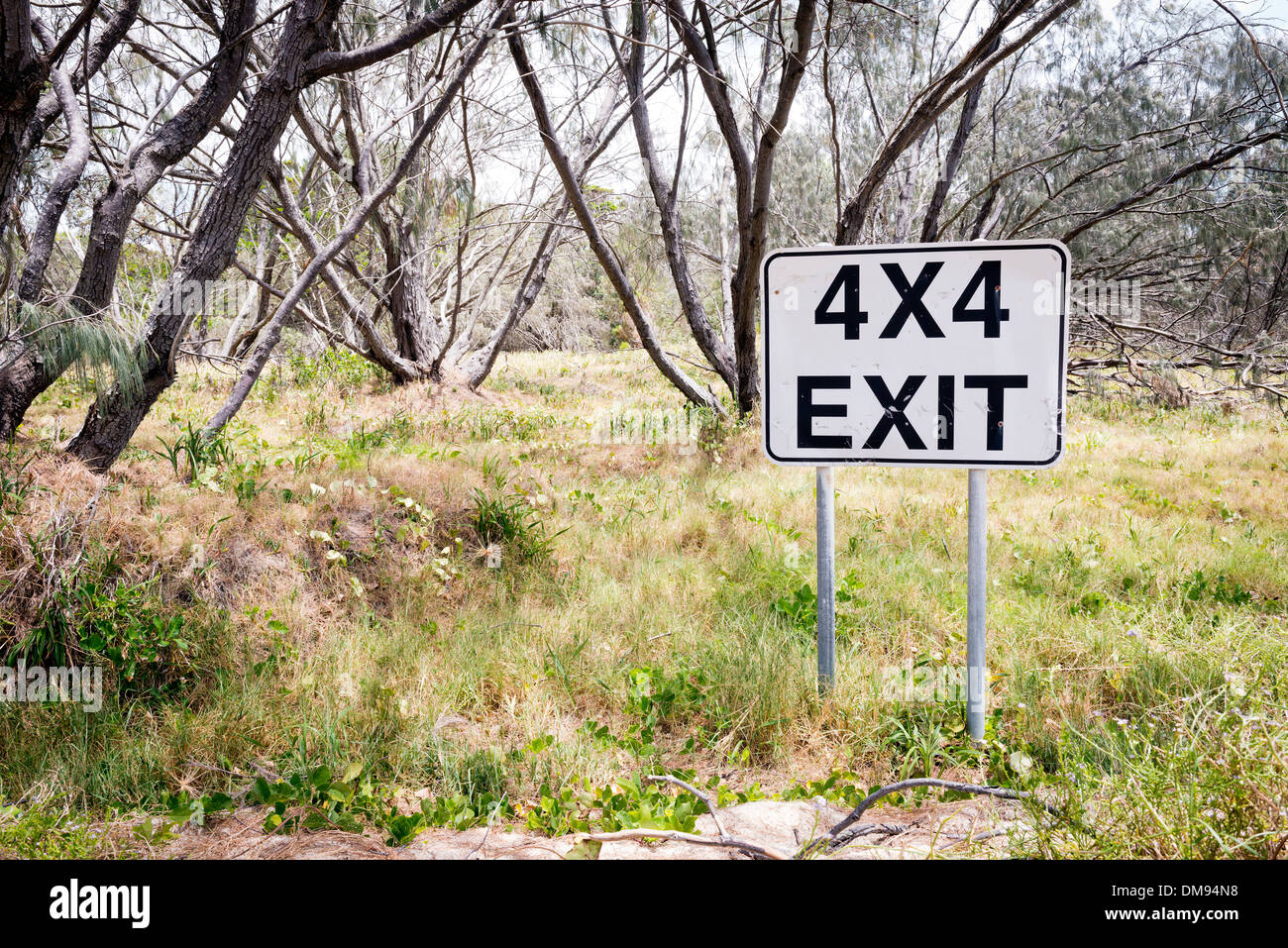 4X4 four wheel driving sign points to the exit track in the bush Stock Photo