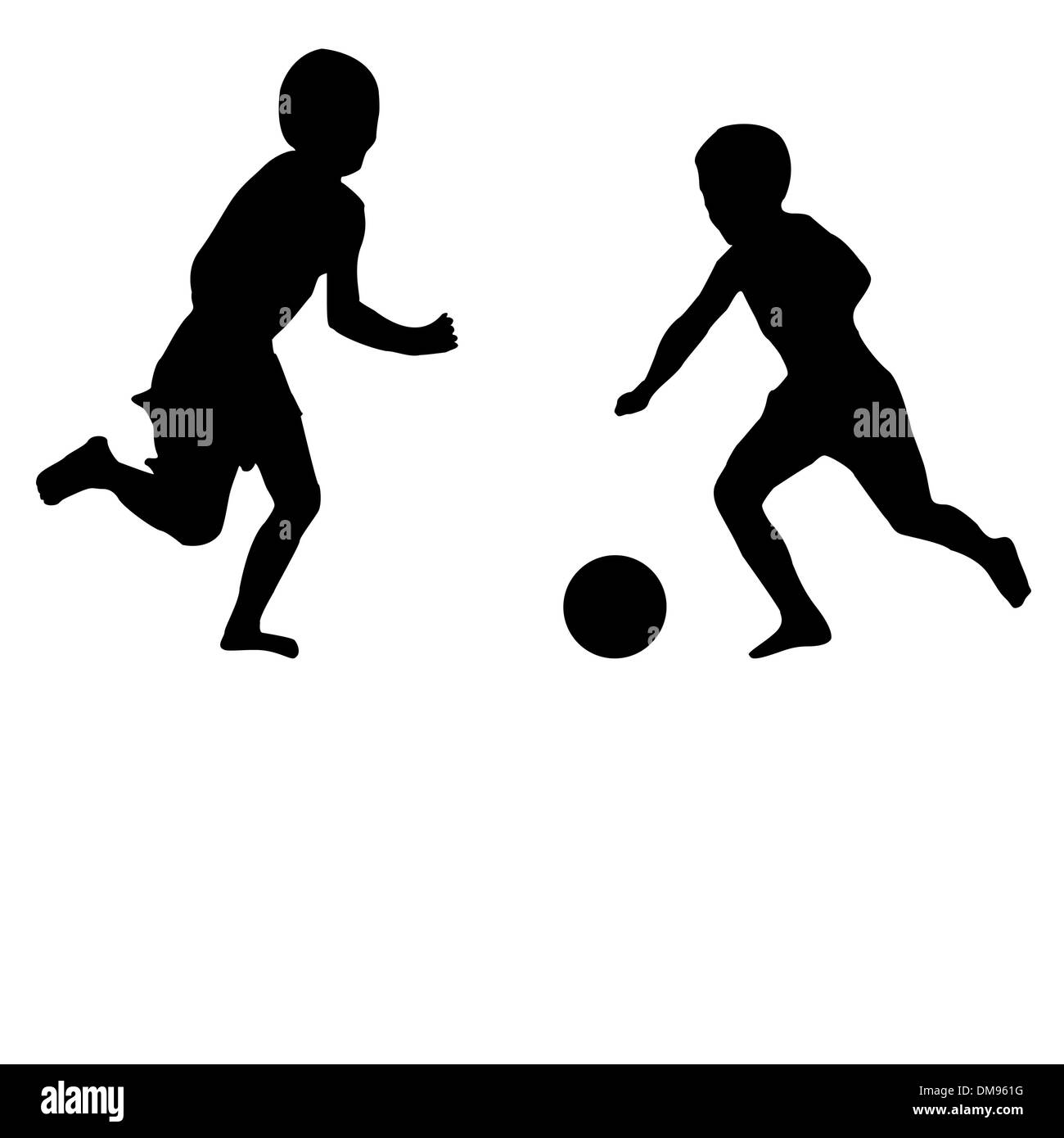 kids playing soccer (black) isolated on white background Stock Vector