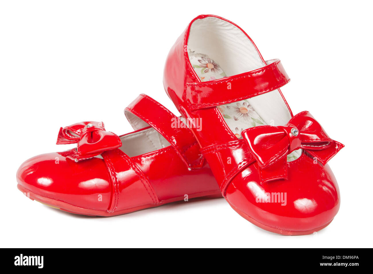 Female red shoes on white background Stock Photo - Alamy