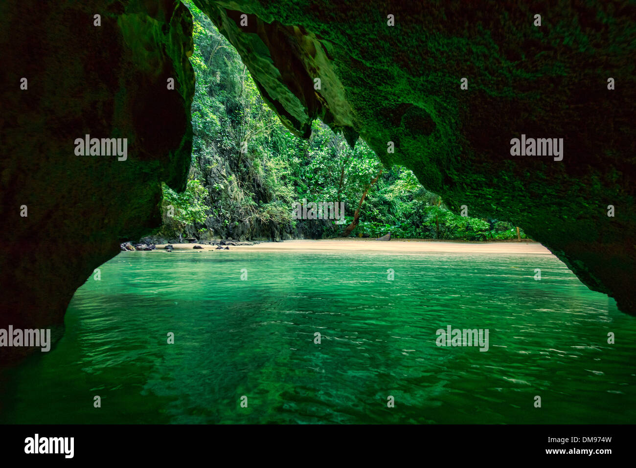 The hidden Emerald Cave (Tham Morakot) on Koh Mook island in Thailand Stock Photo