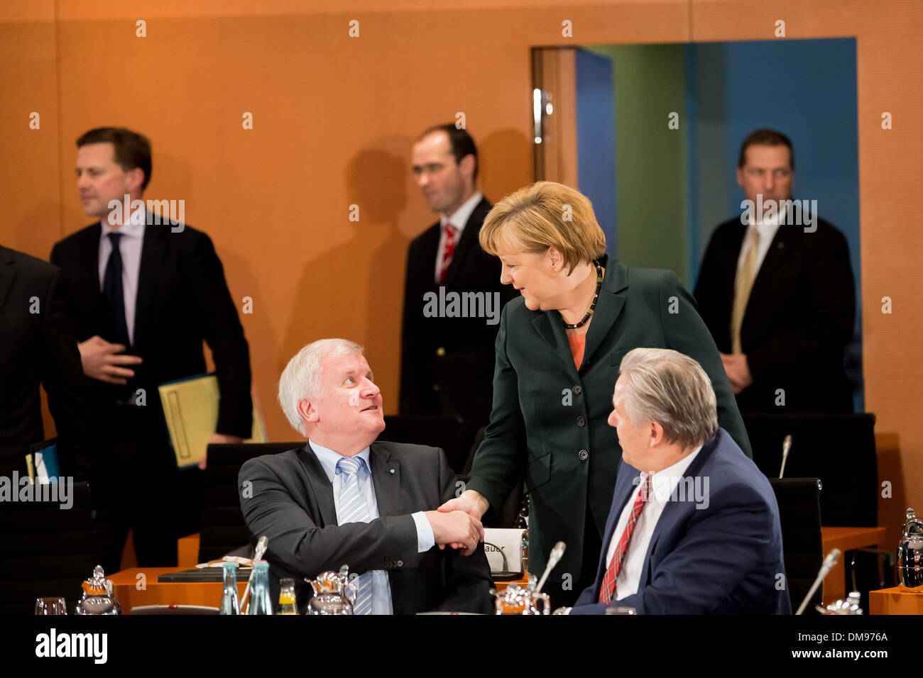Berlin, Germany. 12th Dec, 2013. Chancellor Merkel and Interior Minister Friedrich meet with the Prime Ministers of the Germany Federal states at the Chancellery in Berlin. / Picture: Angela Merkel, German Chancellor and Horst Seehofer (CSU), CSU chairman and Minister-President of Bavaria, in Berlin, on December 12, 2013.Photo: Reynaldo Paganelli/NurPhoto Credit:  Reynaldo Paganelli/NurPhoto/ZUMAPRESS.com/Alamy Live News Stock Photo