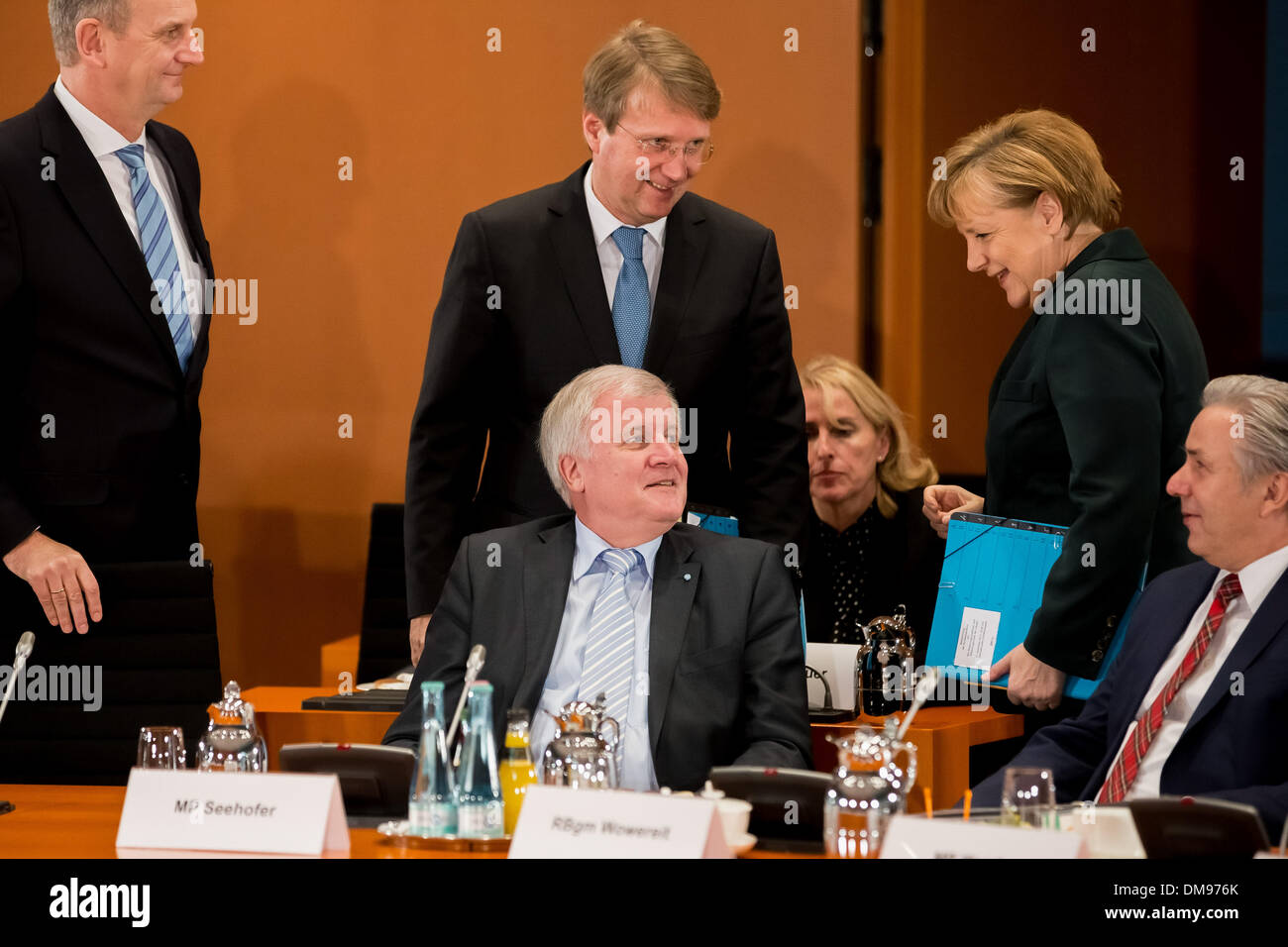 Berlin, Germany. 12th Dec, 2013. Chancellor Merkel and Interior Minister Friedrich meet with the Prime Ministers of the Germany Federal states at the Chancellery in Berlin. / Picture: Angela Merkel, German Chancellor and Horst Seehofer (CSU), CSU chairman and Minister-President of Bavaria, in Berlin, on December 12, 2013.Photo: Reynaldo Paganelli/NurPhoto Credit:  Reynaldo Paganelli/NurPhoto/ZUMAPRESS.com/Alamy Live News Stock Photo