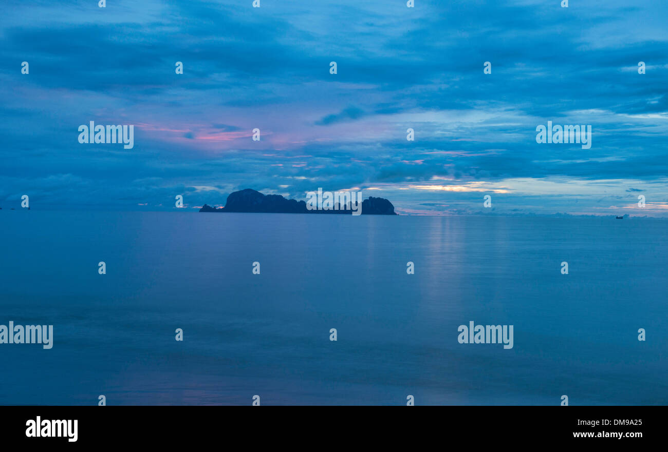 blue dusk with an 8 stop neutral density filter on Koh Sukorn island in Thailand Stock Photo