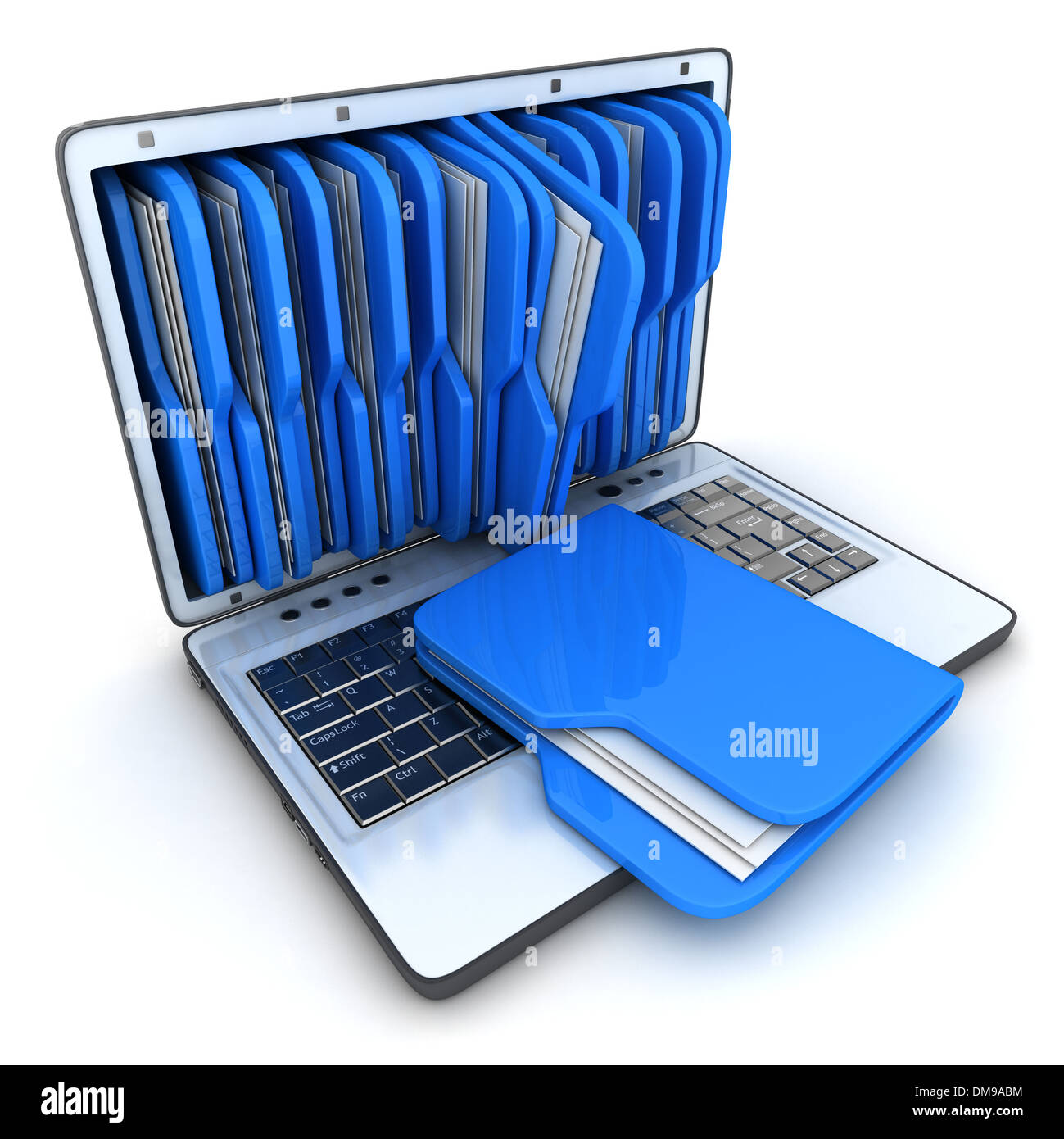 laptop and blue folder on white background Stock Photo Alamy