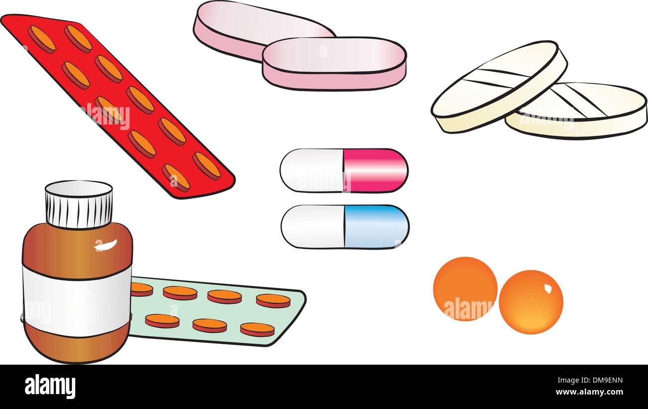 set of different pills and capsules Stock Vector