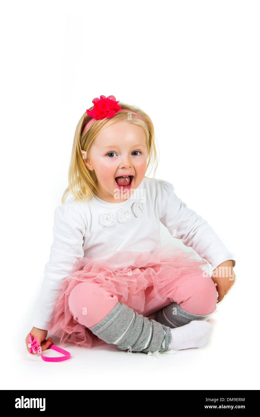 Cute preschool girl isolated on white Stock Photo