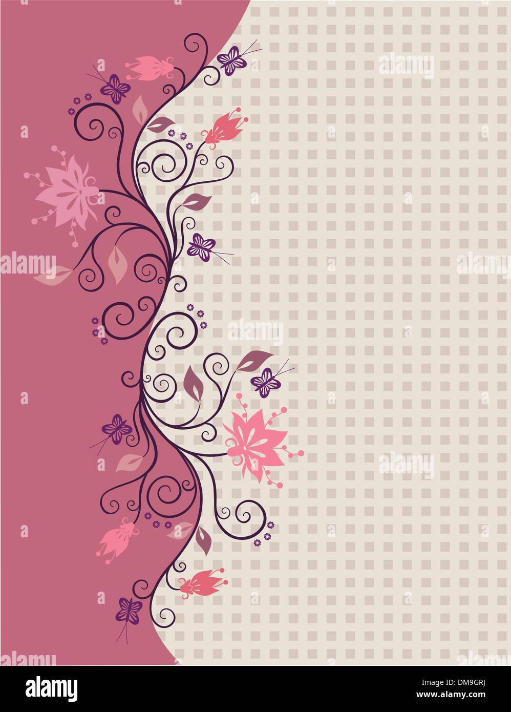 Pink vector flowers border Stock Vector