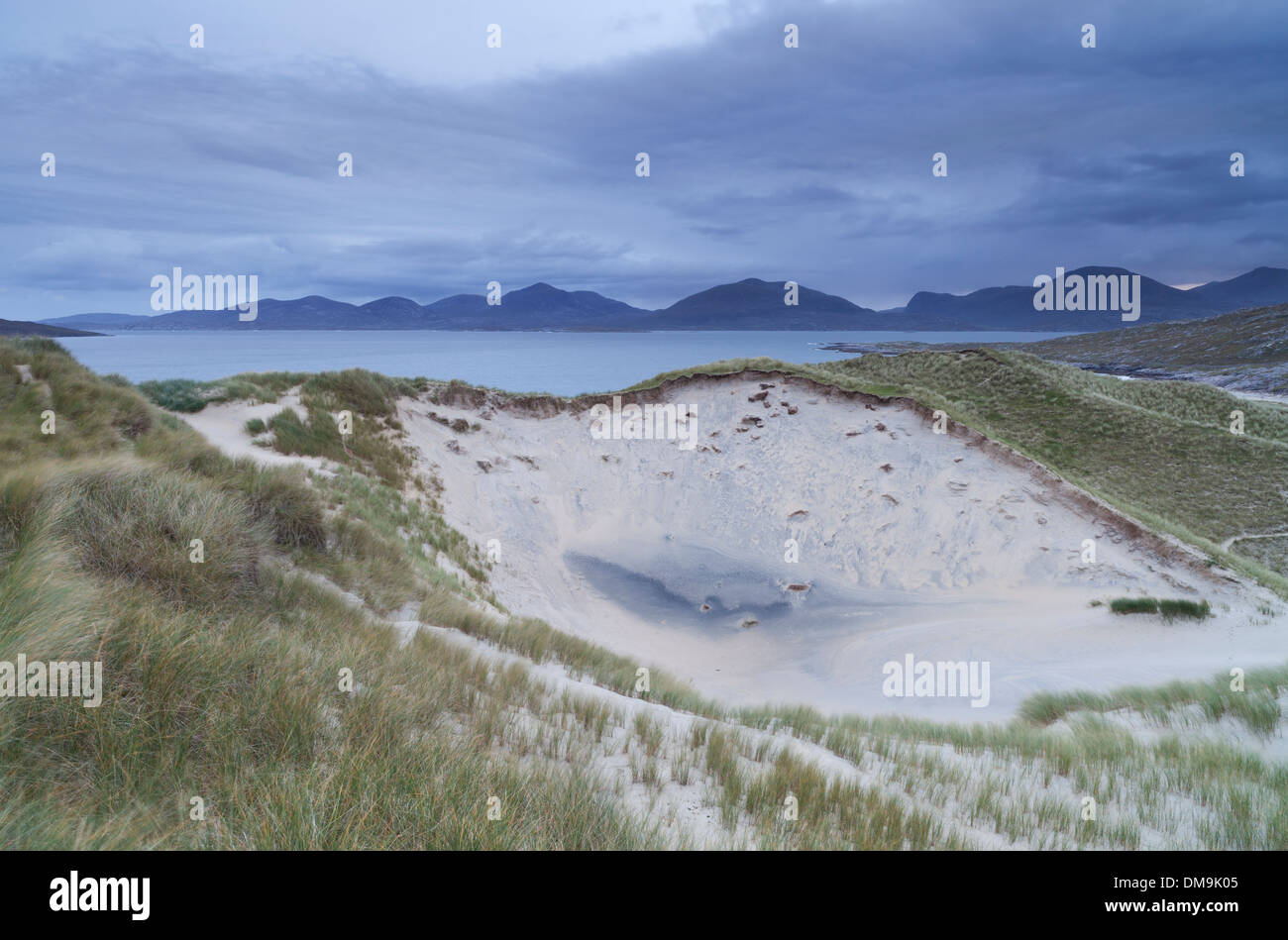 A view of the dunes at Luskentyre with the mountains of North Harris in the background, Outer Hebrides Stock Photo