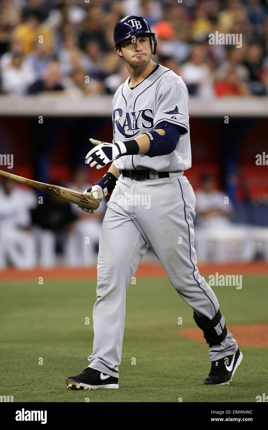 25 August 2009: Tampa Bay Rays third baseman Evan Longoria reacts after  striking out against the Toronto Blue Jays in the 4th inning at the Rogers  Centre in Toronto, ON. The Rays