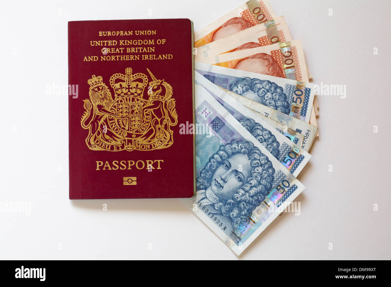 passport and foreign currency for holiday in Croatia Stock Photo