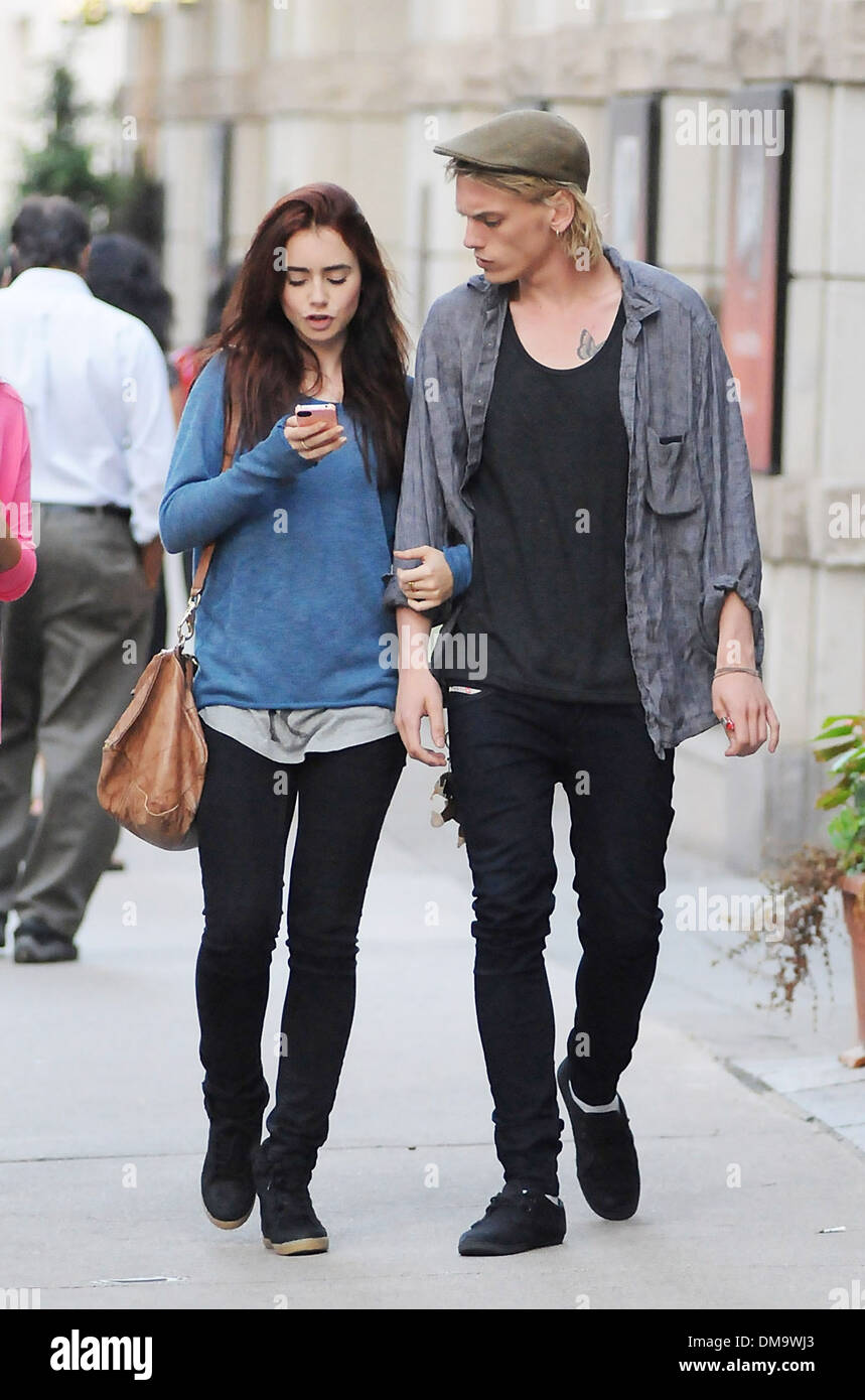 Lily Collins and Jamie Campbell Bower out and about in Toronto Toronto,  Canada - 14.08.12 Stock Photo - Alamy