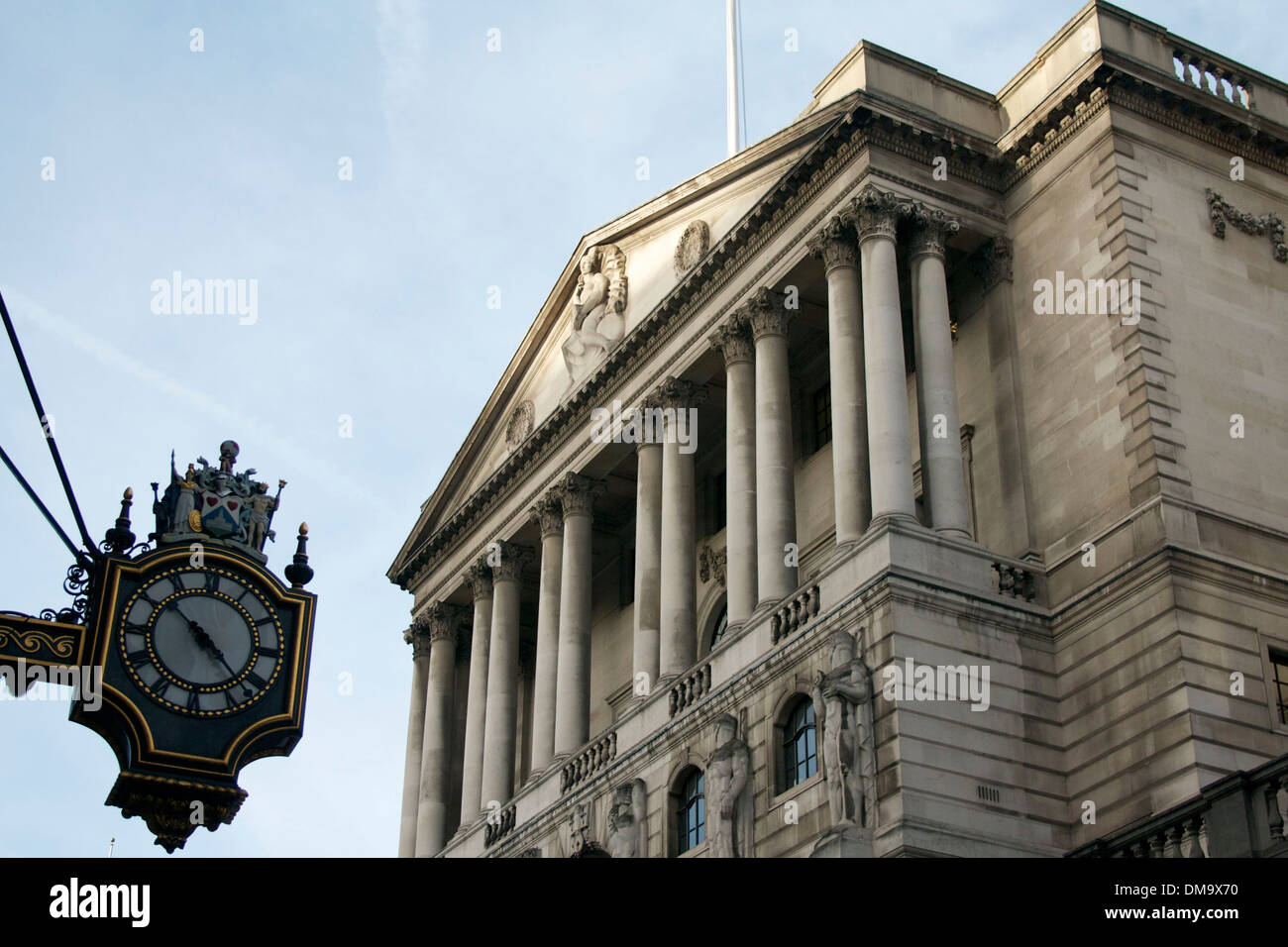 Bank of England with clock, London, UK Stock Photo Alamy