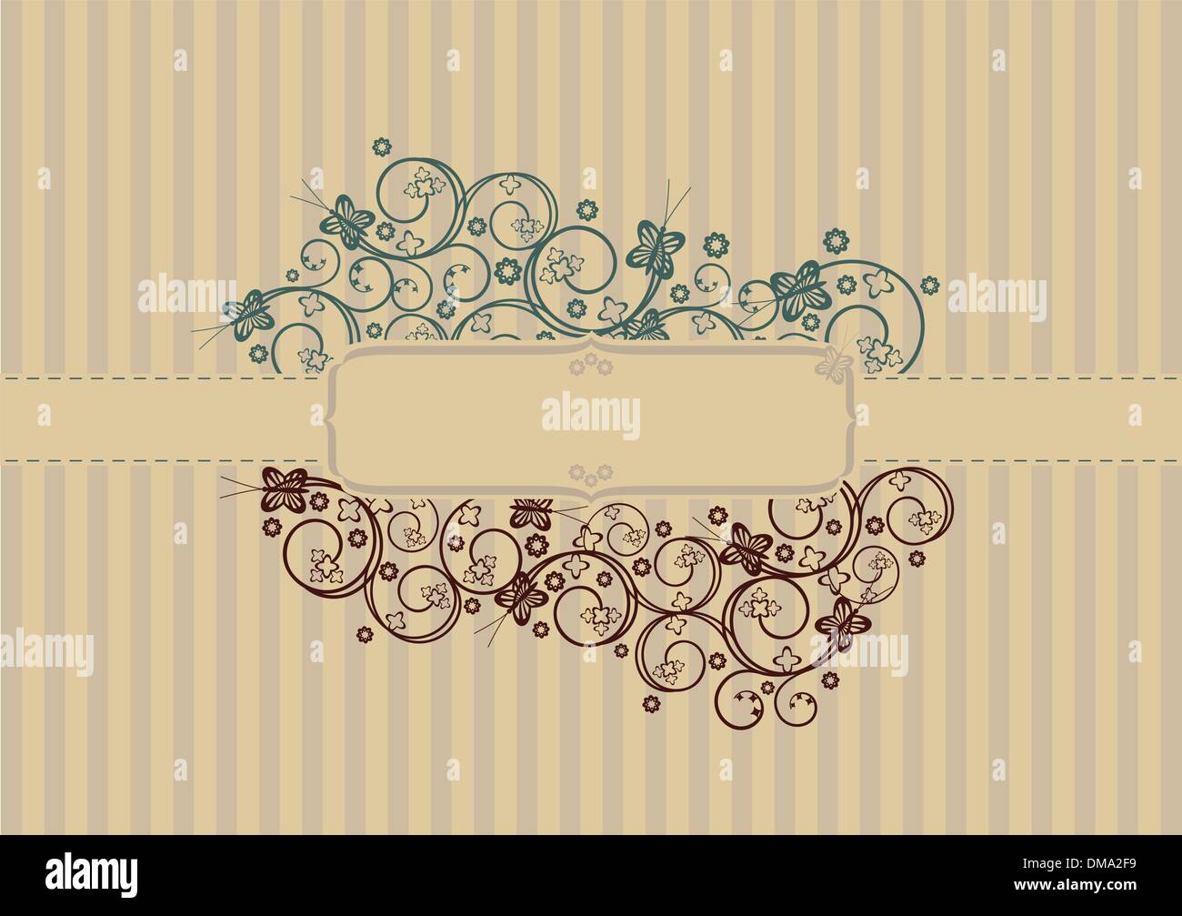 Retro swirls and butterflies cover with text area Stock Vector