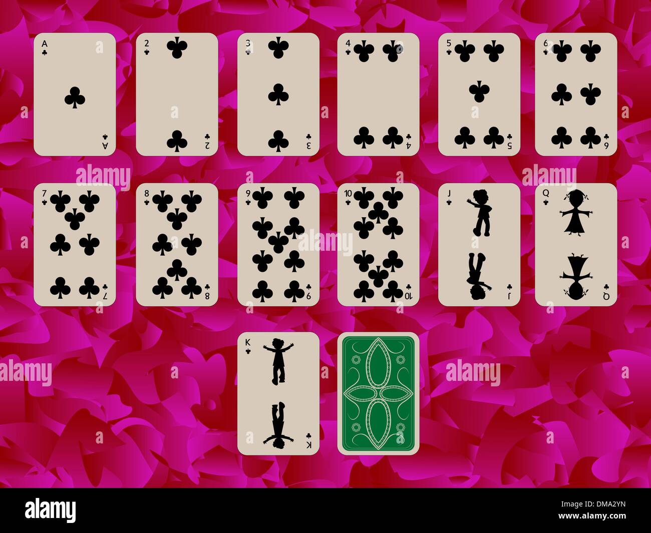 suit of clubs playing cards on purple background Stock Vector Image