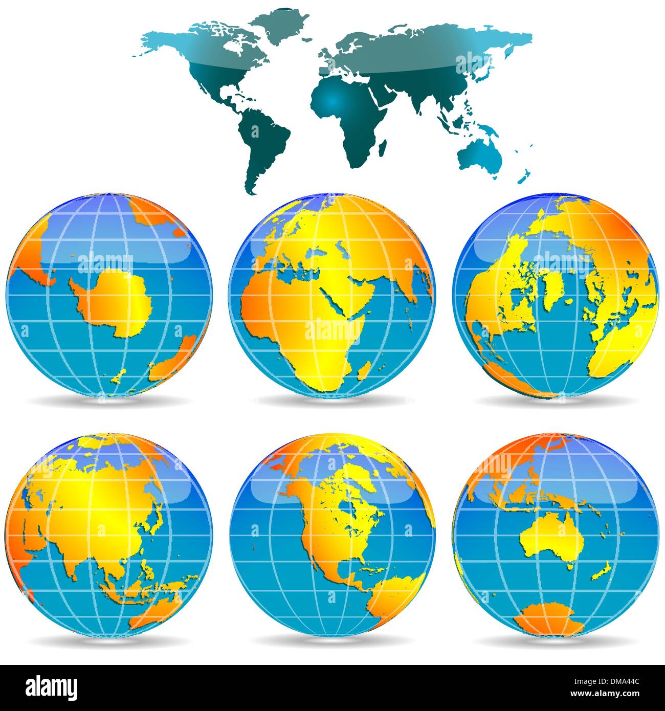 world globes against white Stock Vector