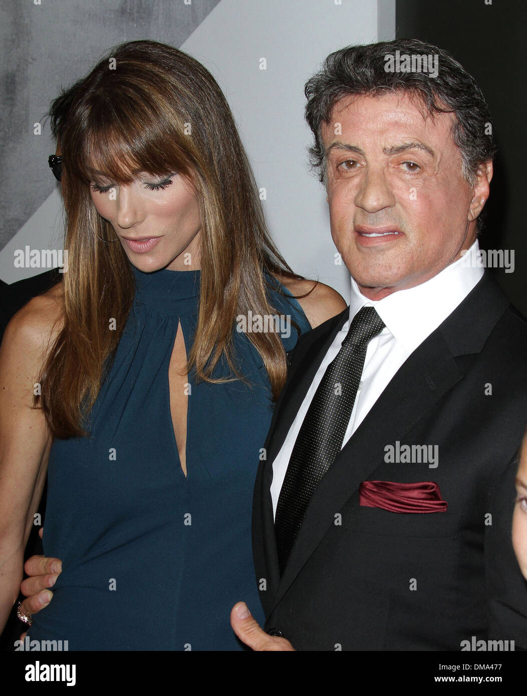 Sylvester Stallone with his wife Jennifer Flavin at Los Angeles Premiere of Expendables 2 at Grauman’s Chinese Theatre Stock Photo