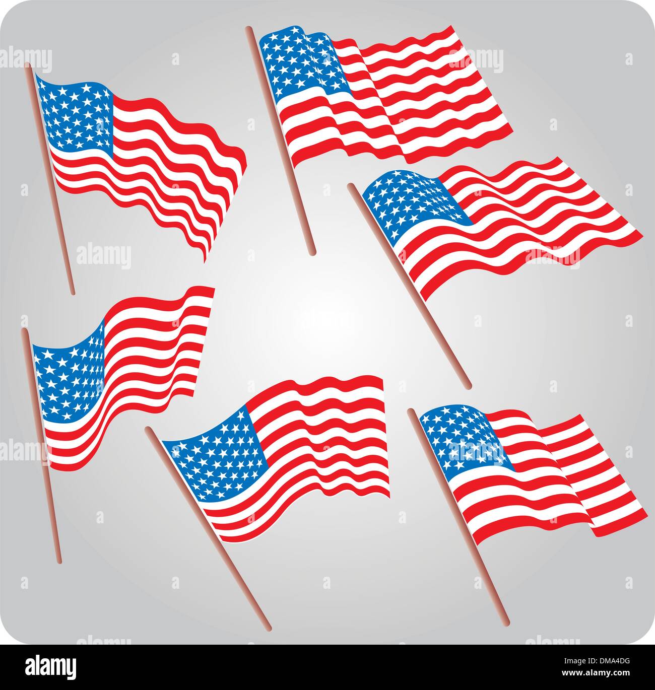 Six USA flags Stock Vector