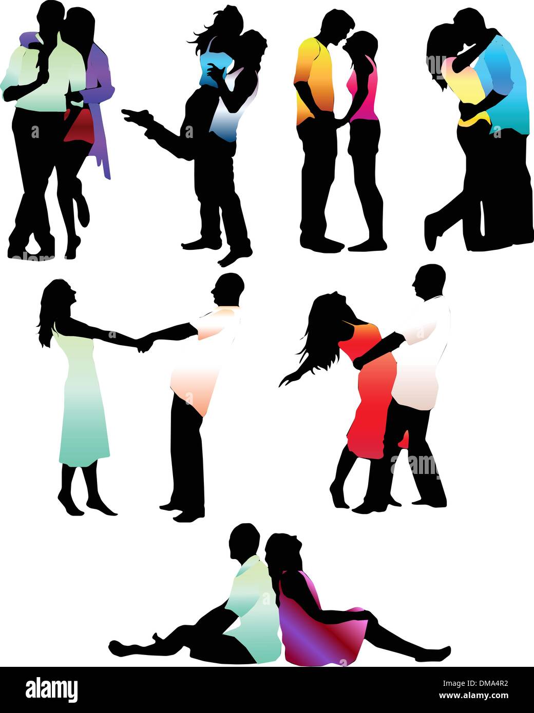 Set of happy love couple silhouettes. Boys and girls Stock Vector Image ...