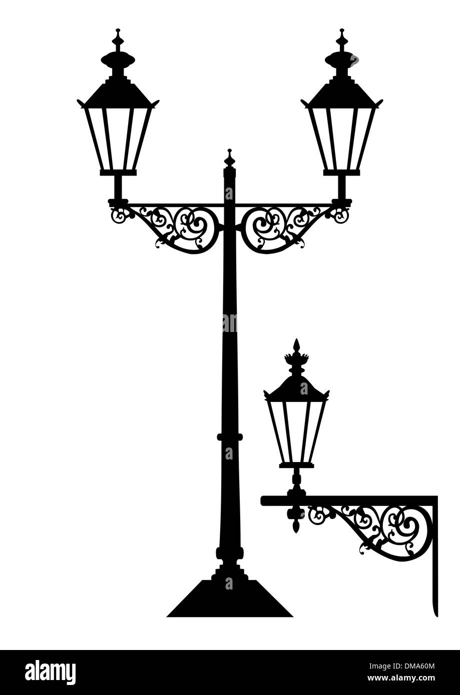 Set of antique street light lamps Stock Vector