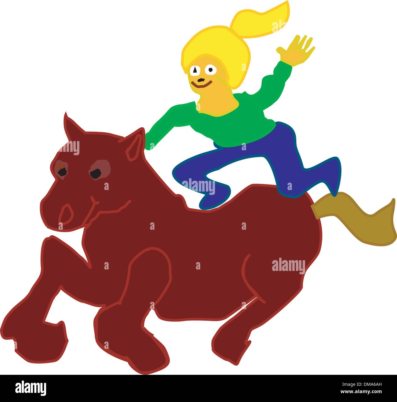 Girl happy over horse Stock Vector