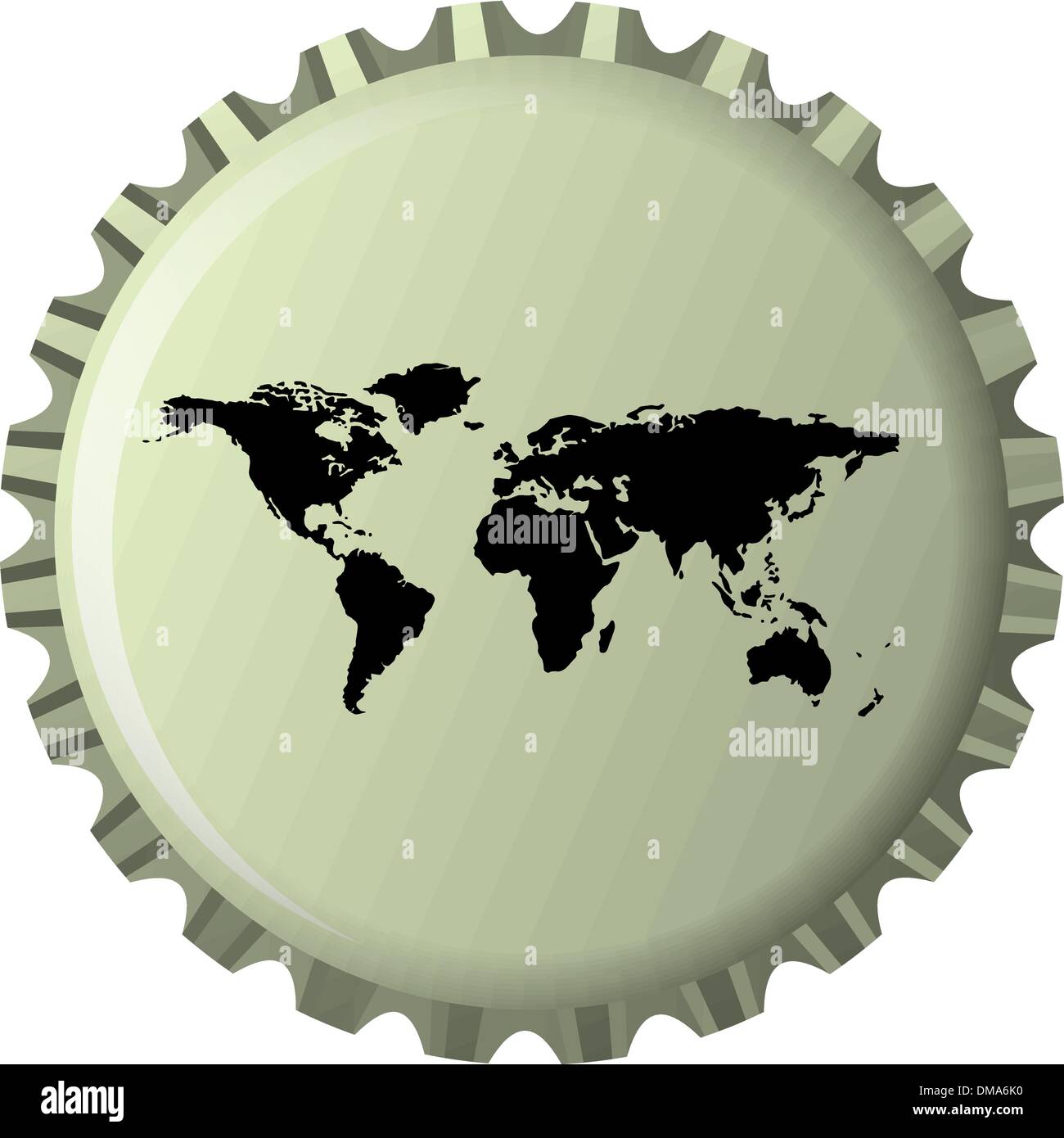 black world map against bottle cap Stock Vector