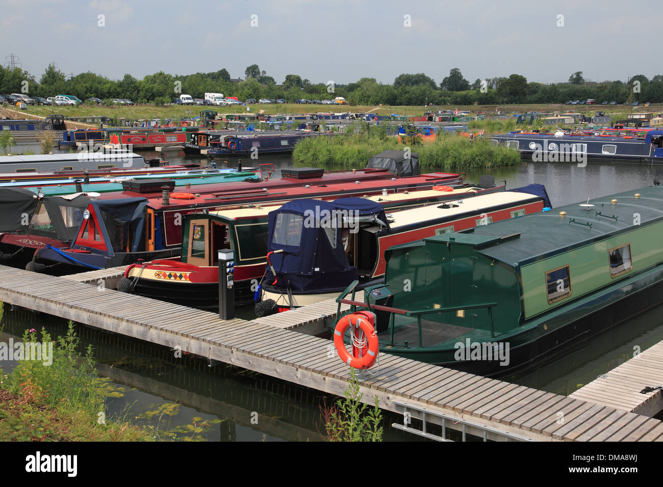 Canal boats moored at Mercia Marina, Willington, Derbyshire, one of the largest marinas in Britain Stock Photo