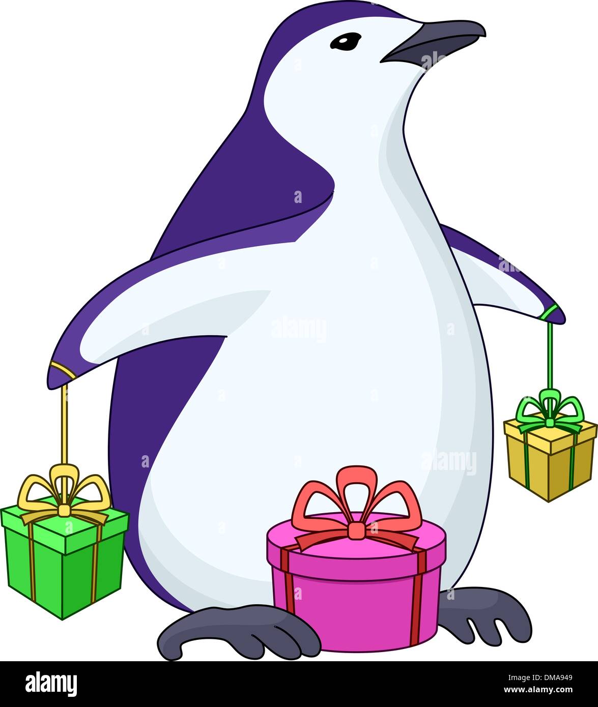 Penguin with gift boxes Stock Vector