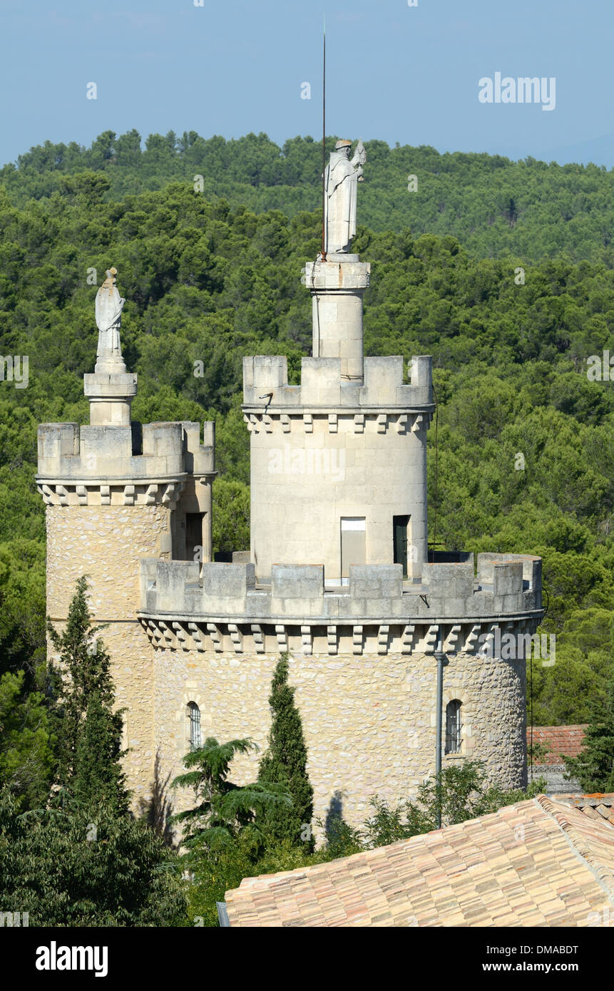 Castellated Gothic Towers at Frigolet Abbey or Abbaye de St-Michel de Frigolet near Tarascon Montagnette Provence France Stock Photo